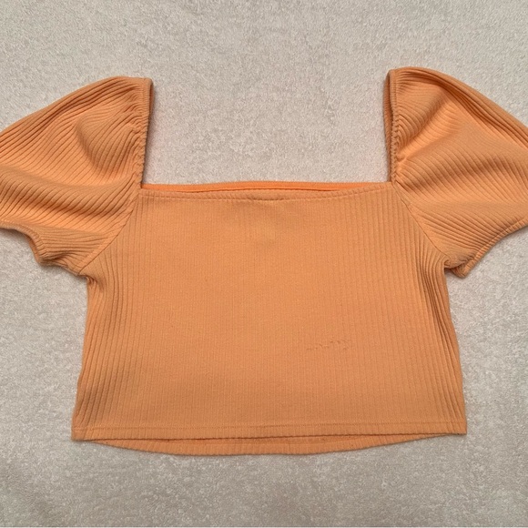 H&M Orange Puff Sleeve Ribbed Crop Blouse - Picture 2 of 3